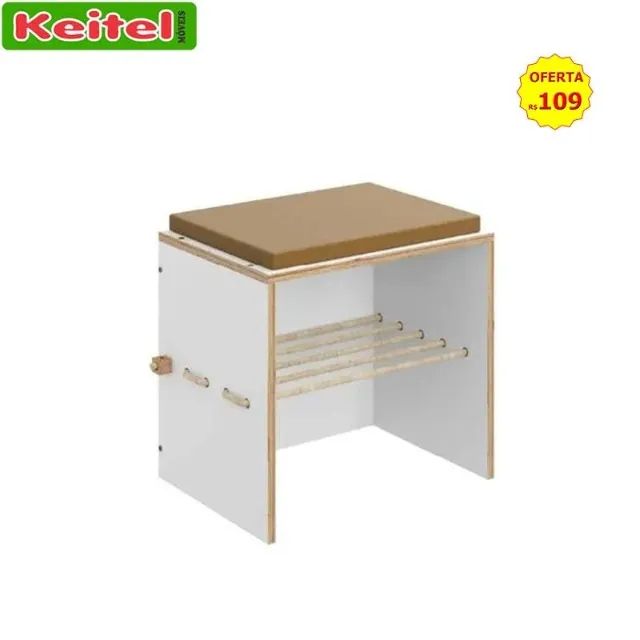 Banco Com Futon e Cordas Cordel Cor Branco - 1004