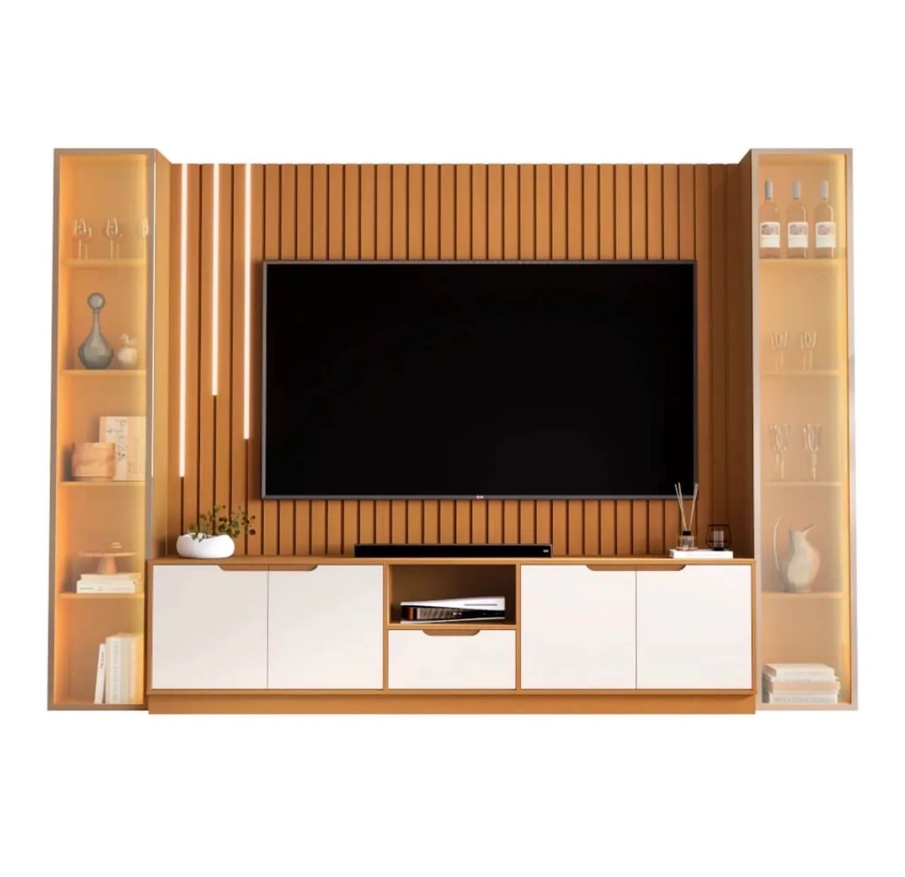 Rack com Painel Ripado  2 Torres com Led Cascata 100%MDF p76 - Foto 4