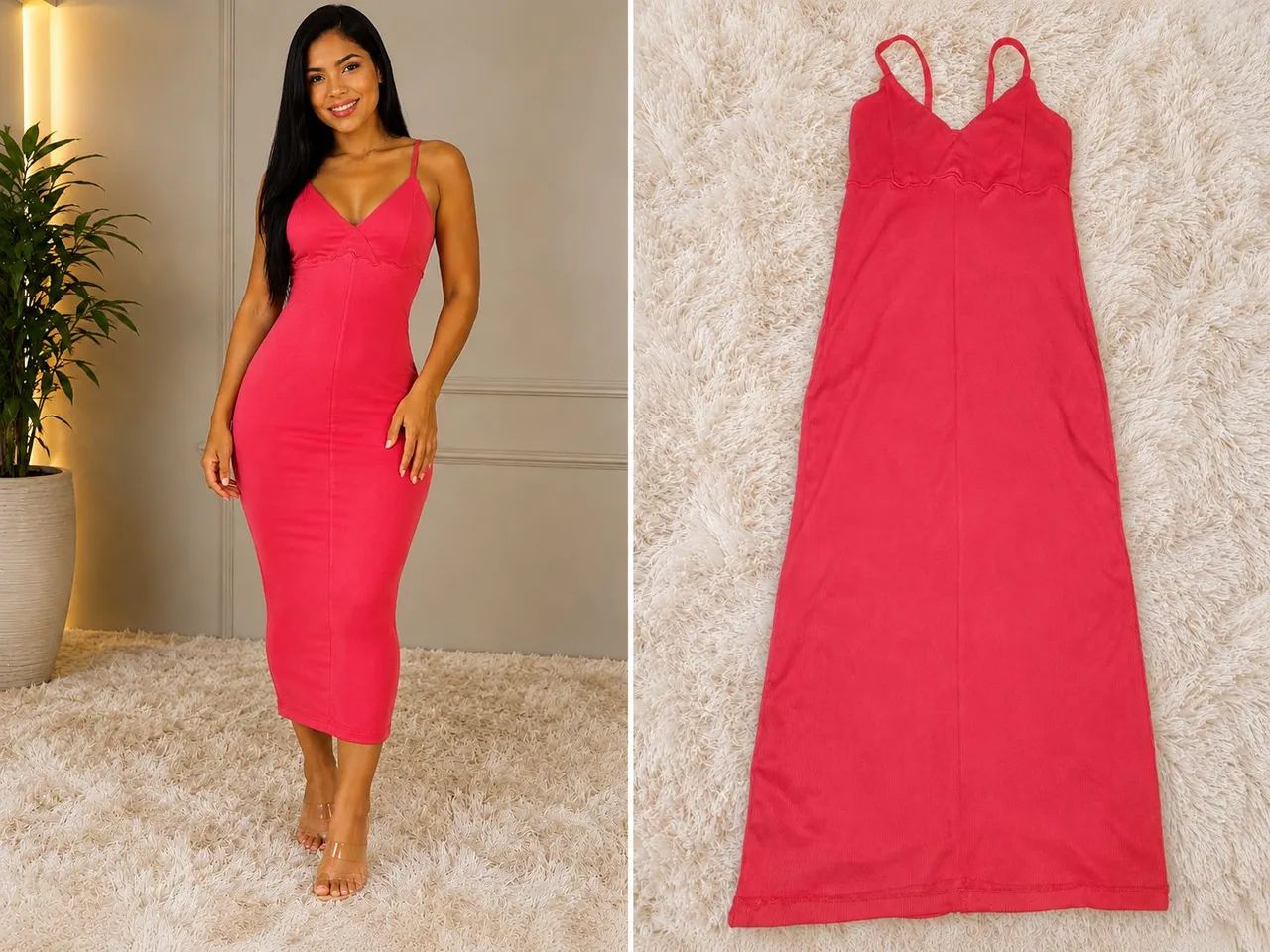 Vestido midi vermelho M estica 