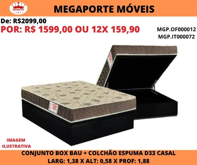 Conjunto Box Baú Casal+ Colchão Espuma D33