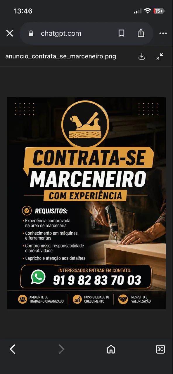Estamos contratando marceneiro 