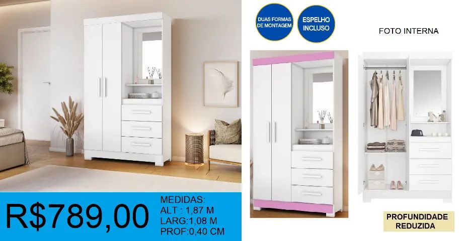 Guarda roupa capelinha com espelho - temos a pronta entrega  - Foto 2