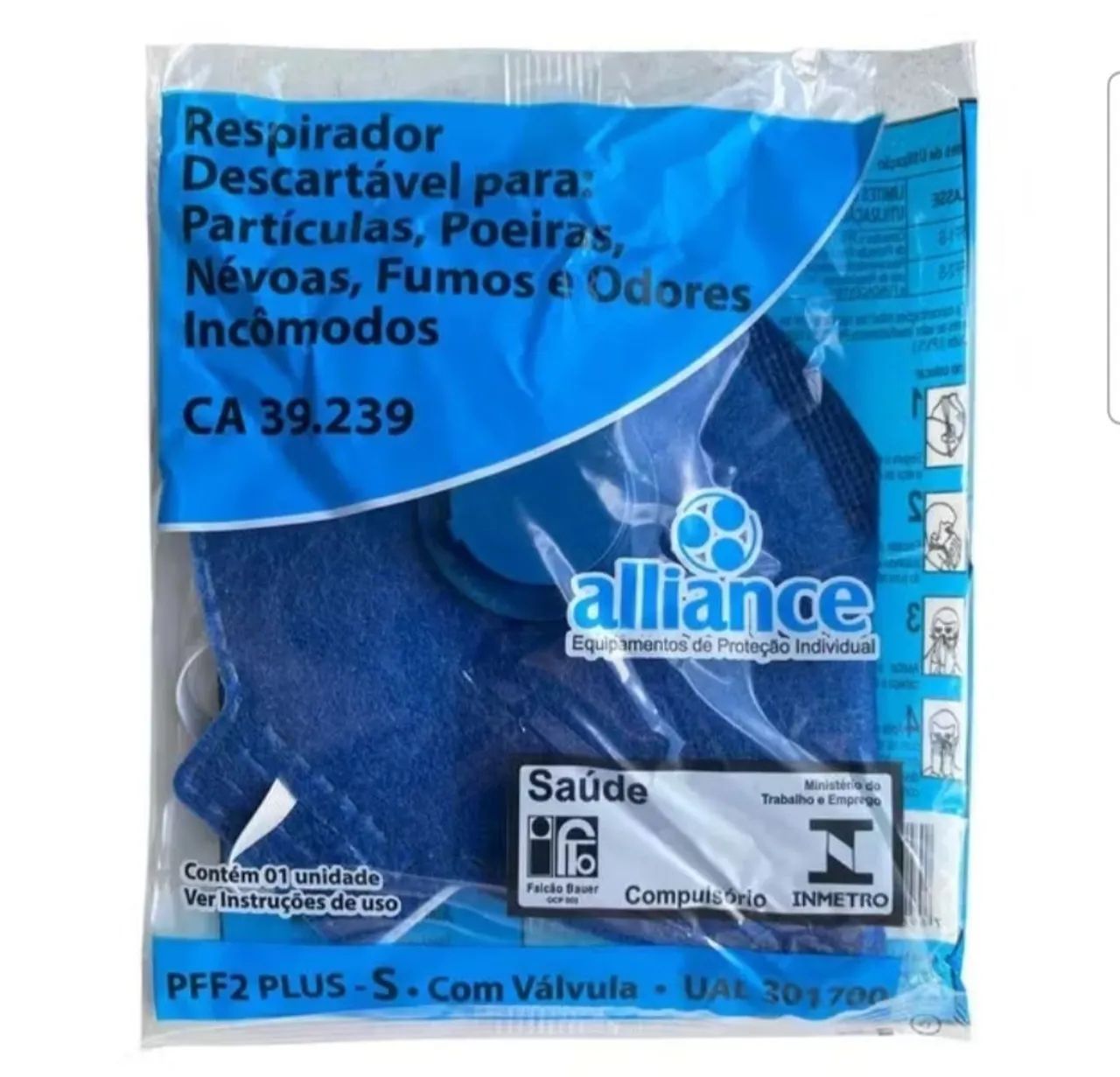 Máscara Descartável azul com válvula pff2 Alliance - Foto 2