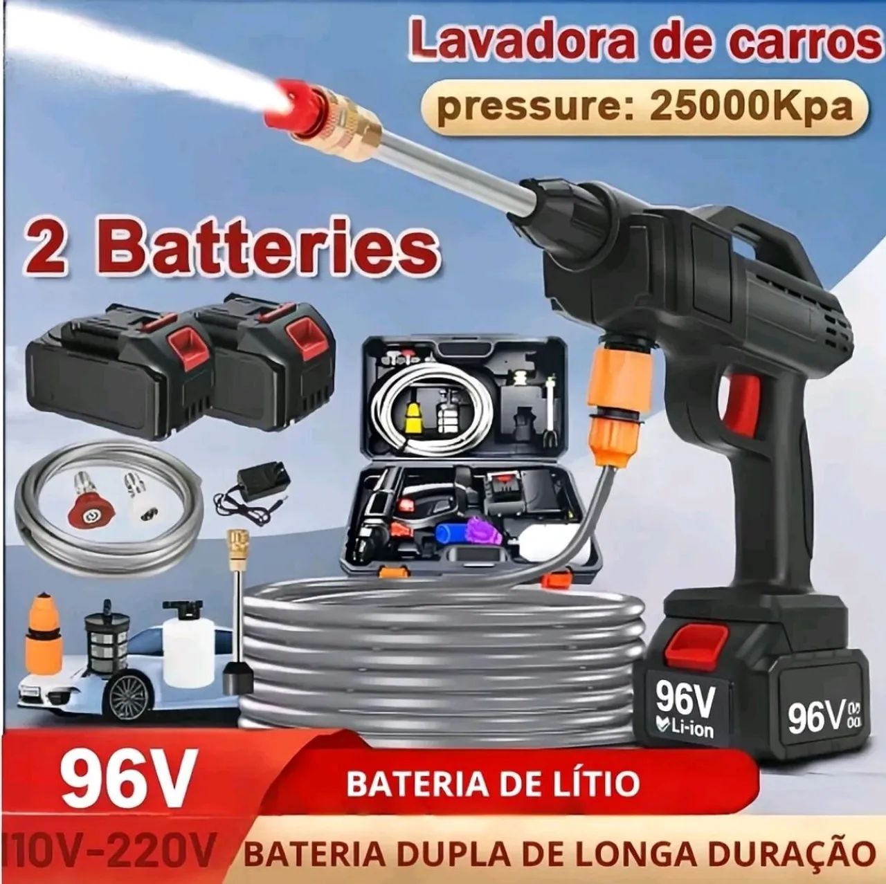 LAVA JATO PORTÁTIL SEM FIO 96V COM 2 BATERIAS - Eletroportáteis