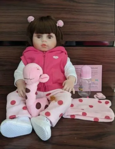 Boneca Bebê Reborn Realista Girafinha Menina de Silicone 48c