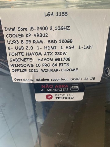 Pc Computador Cpu Intel I5 2400 + Ssd 240gb, 8gb Memória Ram - Foto 2