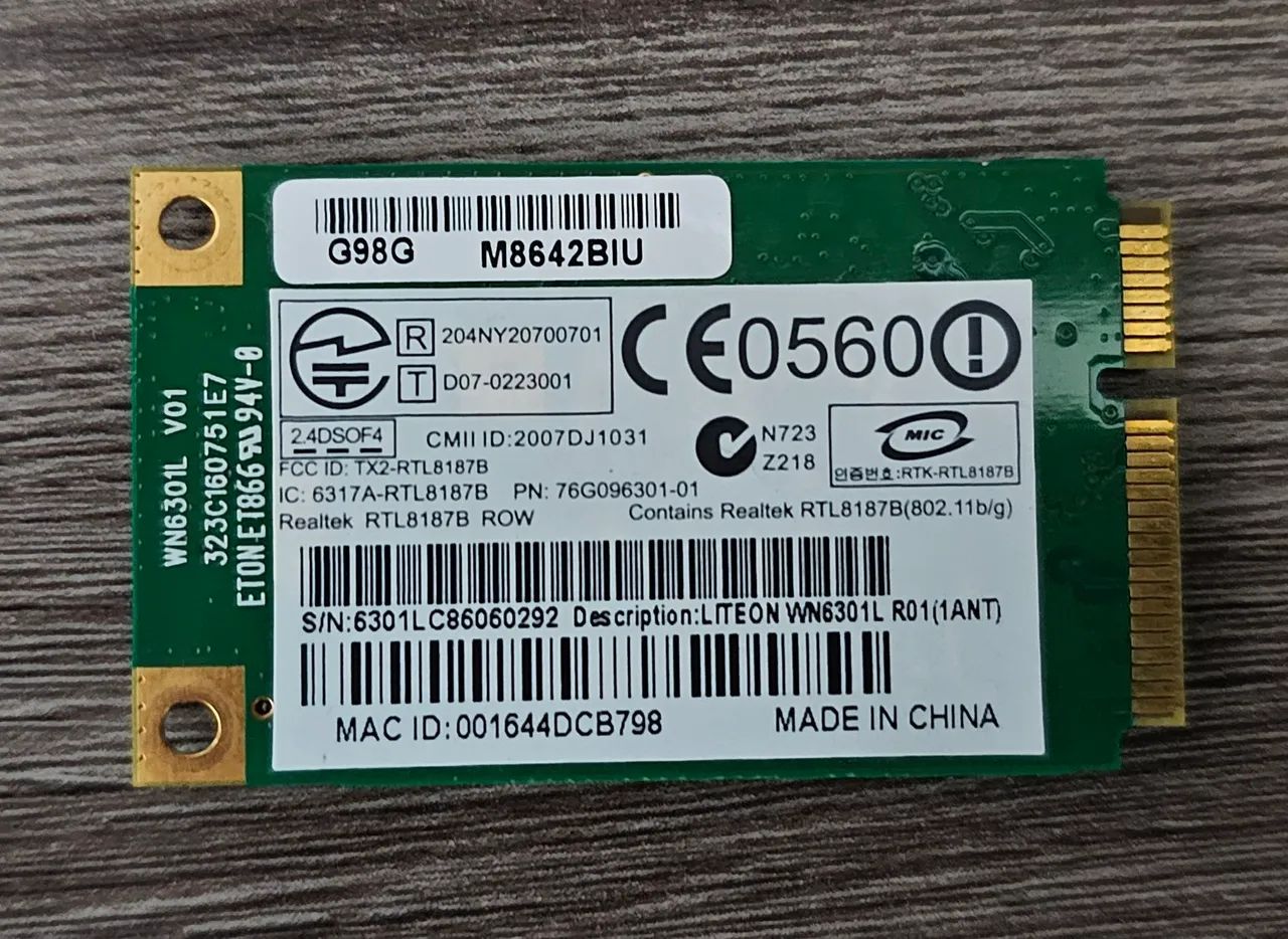 Placa de Rede Wireless Liteon WN6301L R01 - Nova