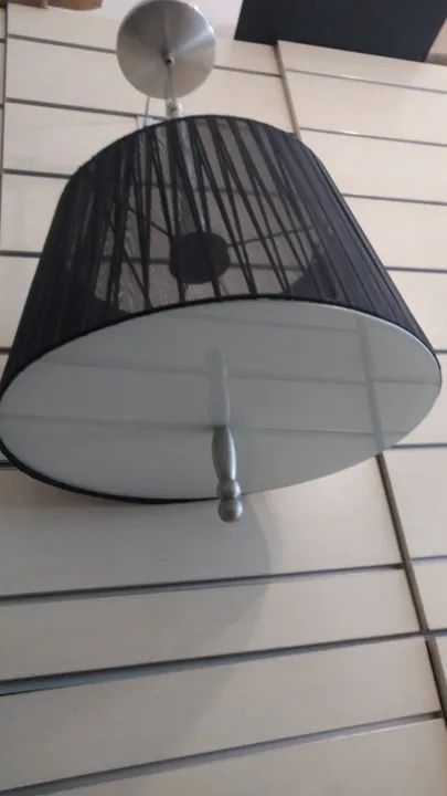 Lustre Pendente Cupula De Tecido para 1 lampada E27 com vidro leitoso - Foto 2