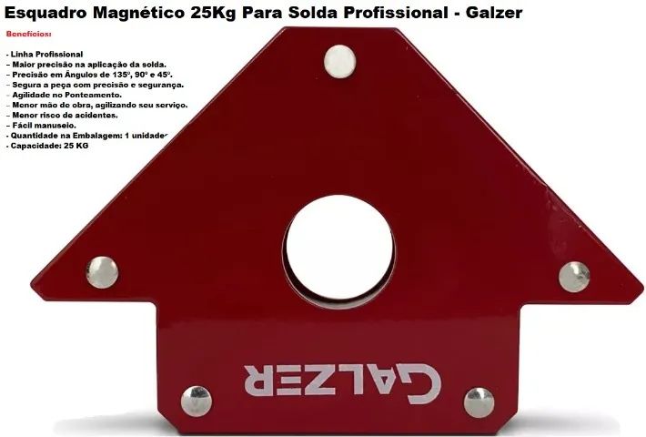 Esquadro Magnético 25Kg Para Solda Profissional 135º 90º e 45º - Galzer - Foto 5