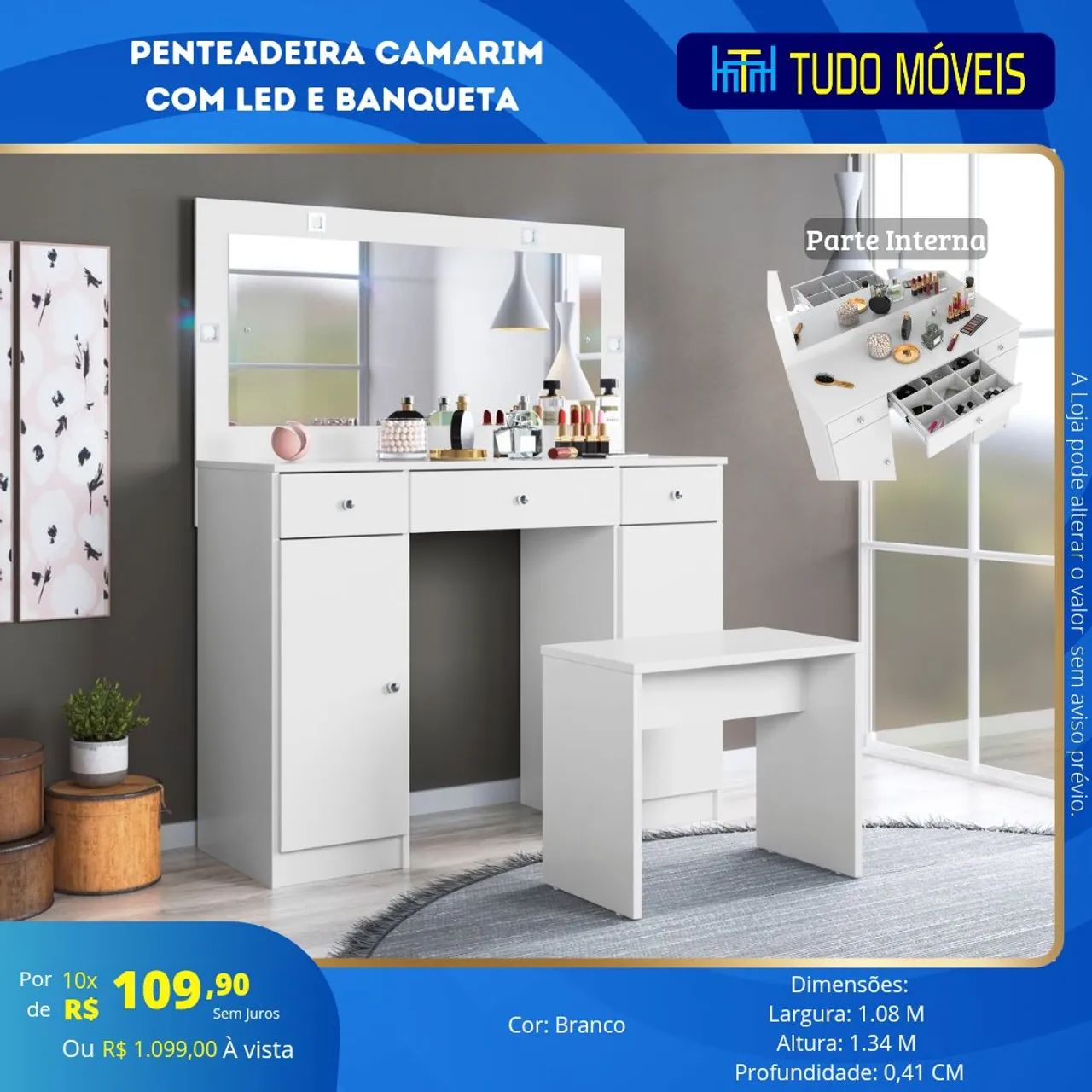 INSTA @TUDO_MOVEIS / PENTEADEIRA CAMARIM COM LED (BRINDE BANQUETA)
