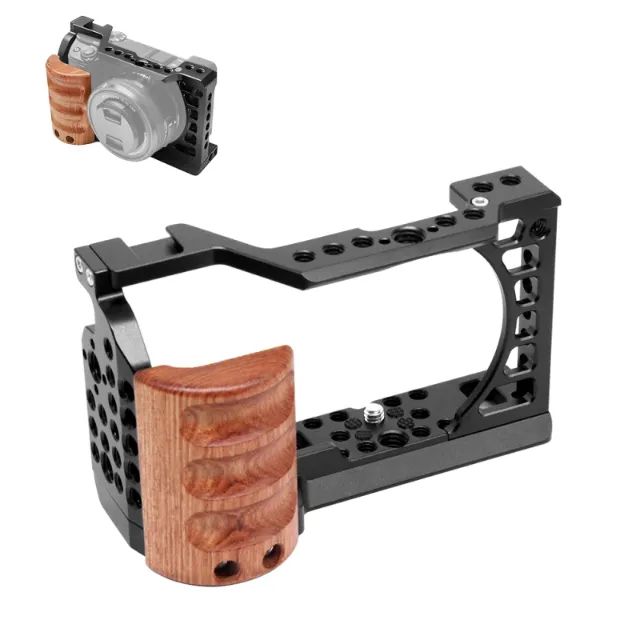 Cage Gaiola Para Sony A6400 A6500 A6300 A6000 Com Grip De Madeira