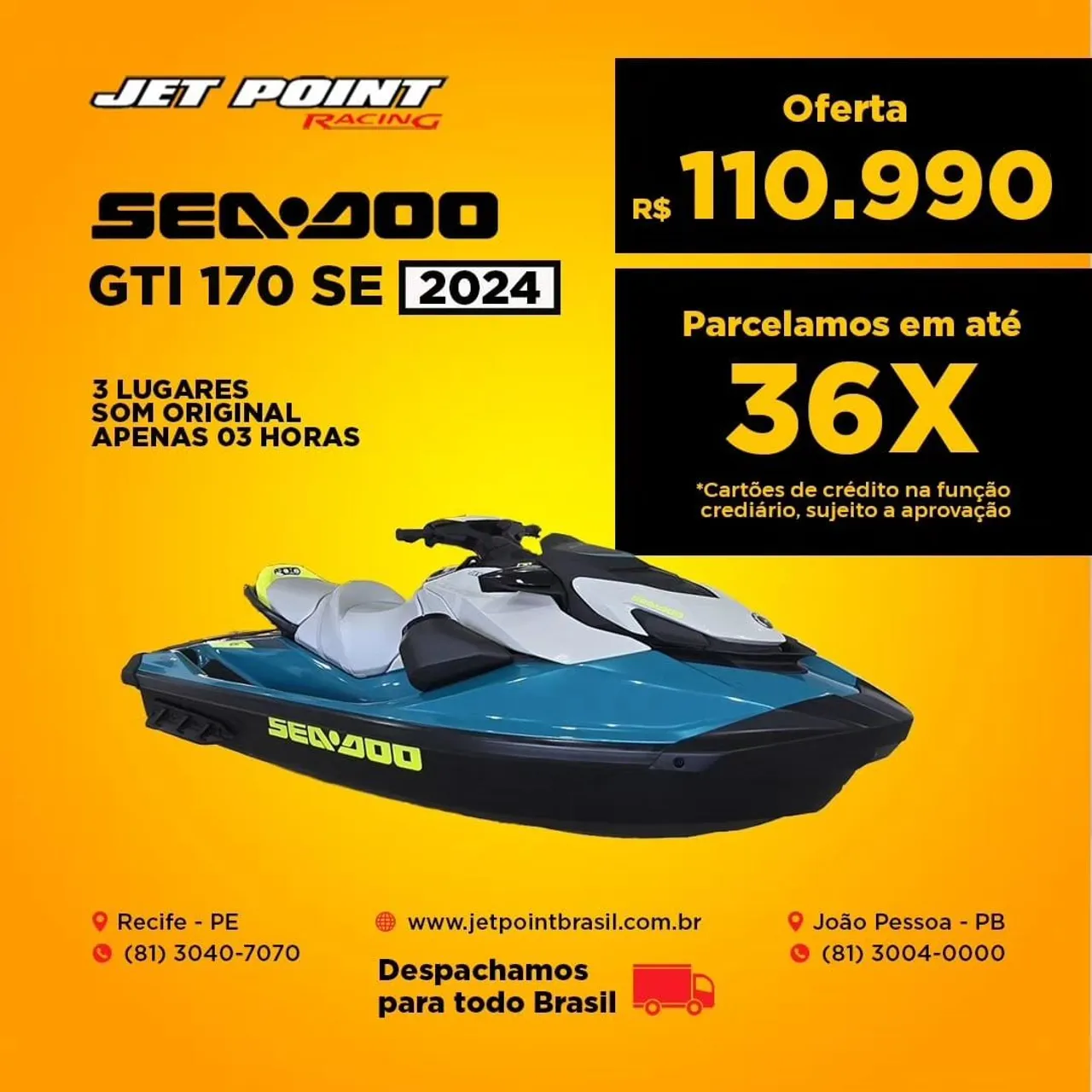 SEA DOO GTi 170 SE 2024 COM SOM ORIGINAL, Apenas 03 Horas, Parcelamos 36x