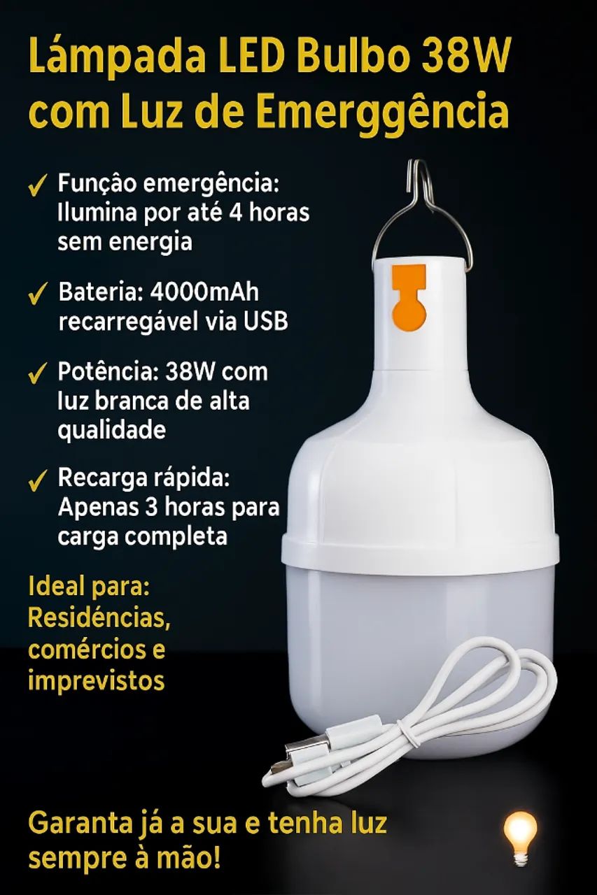 Lâmpada de Emergência  LED Recarregável USB , frete grátis
