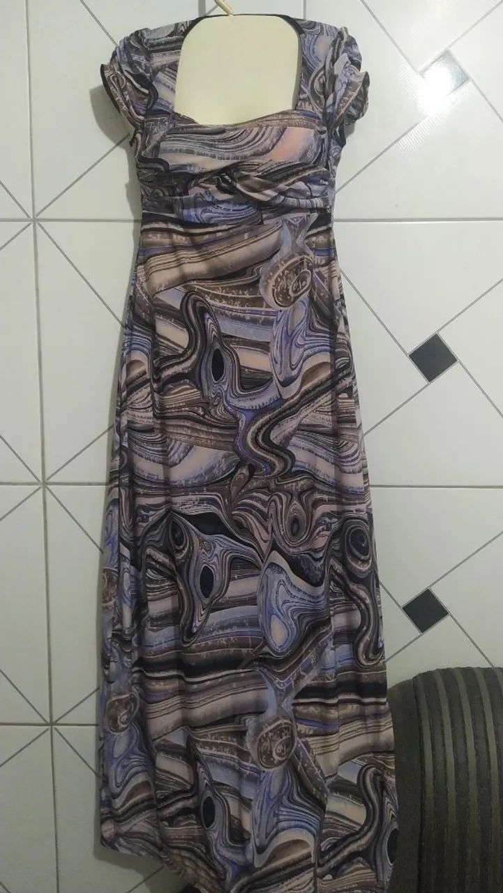 Vestido Longo Estampado Abstrato - Foto 3