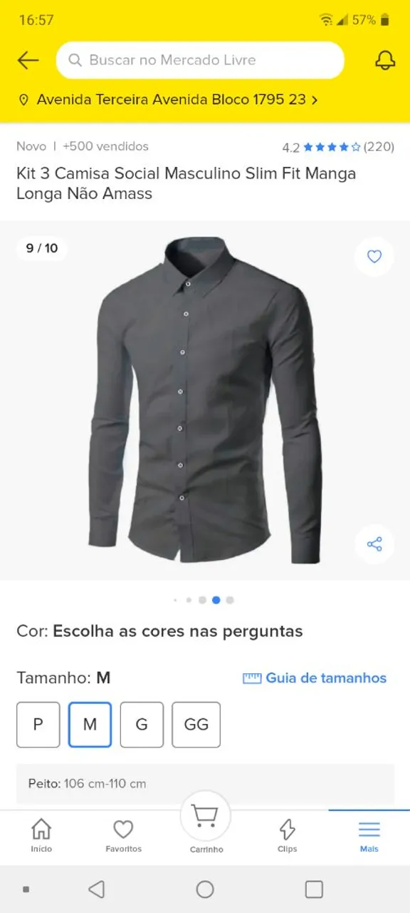 Camisa Social Masculina Slim Fit Manga Longa - cinza