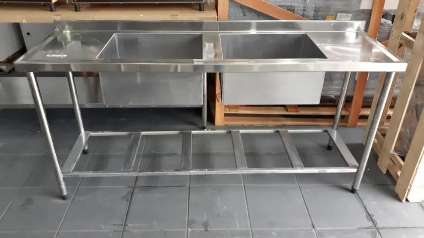 Pia de inox 2 cubas 180x50x86cm - Nova