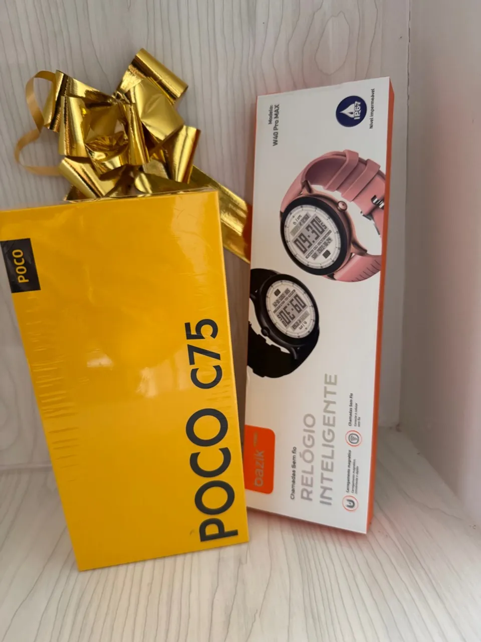 Celular POCO C75 com NFC de 256Gb e relógio Smartwatch