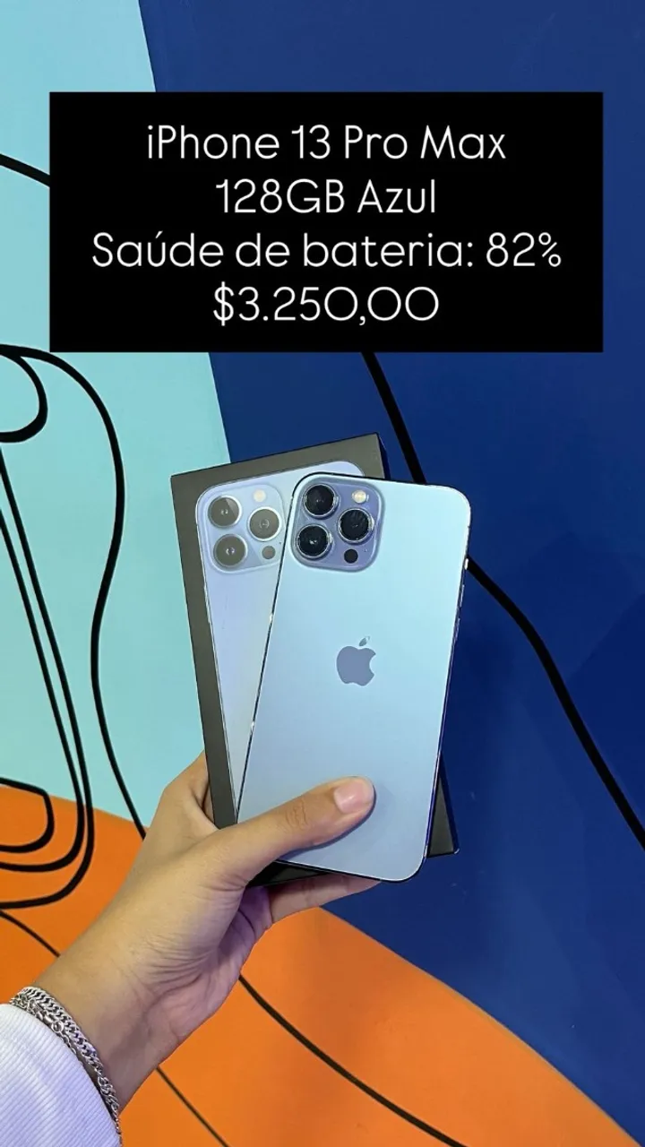 iPhone 13 Pro Max 1TB Azul Saúde de bateria 77% R$ 3.800,00 | Loja