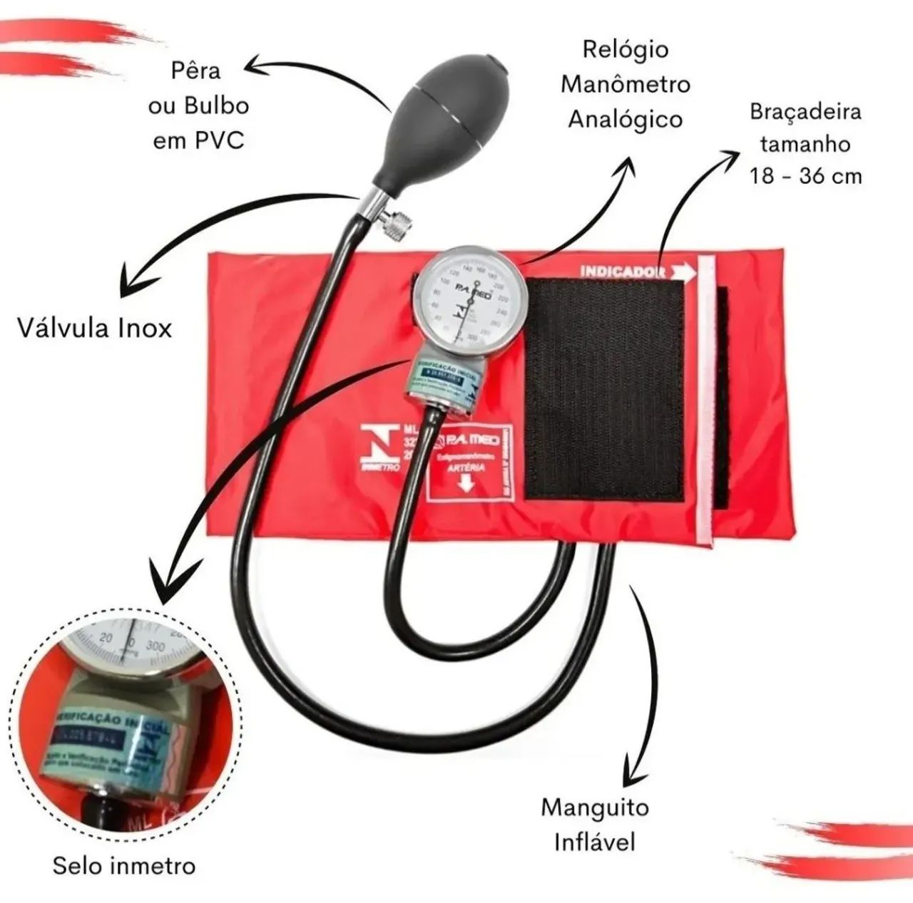 Aparelho De Pressao Esfigmo + Esteto Duplo Pamed Enfermagem - Foto 3