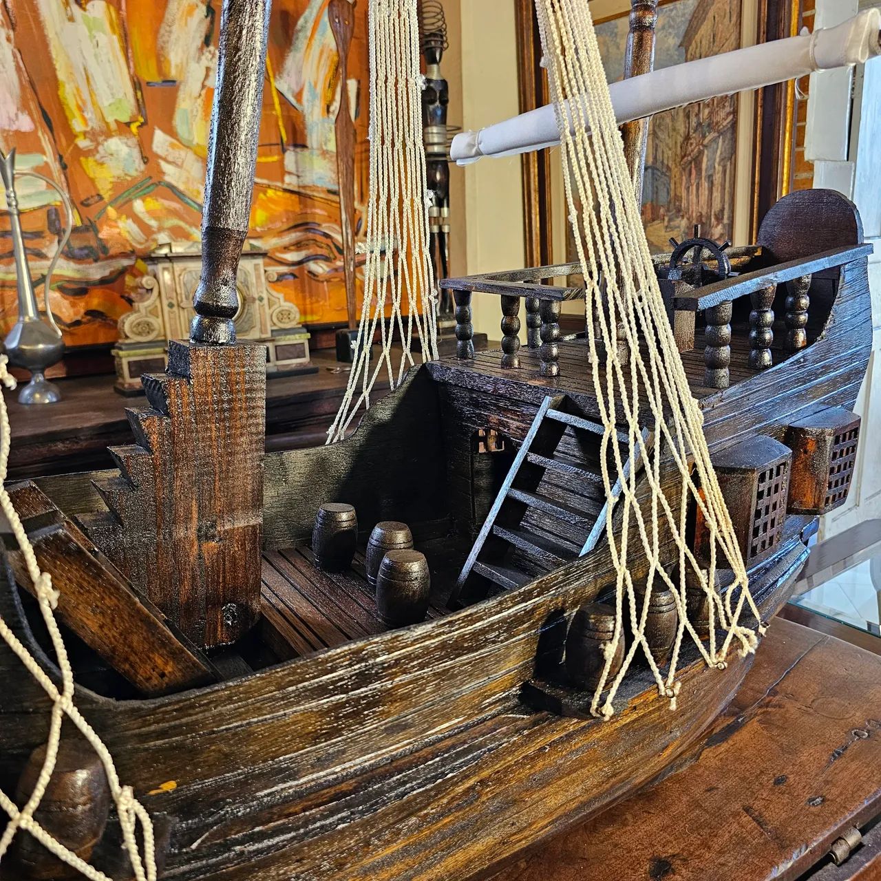 Antiguidades, caravela enorme de madeira , decoração reliquia  - Foto 5