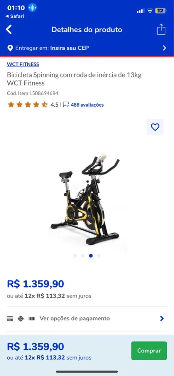 Bicicleta Spinning WCT Fitness 13kg