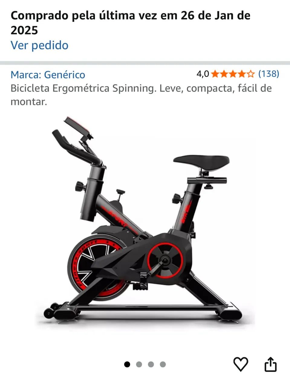 Bicicleta Ergométrica Spinning. Leve, compacta, fácil de montar.
