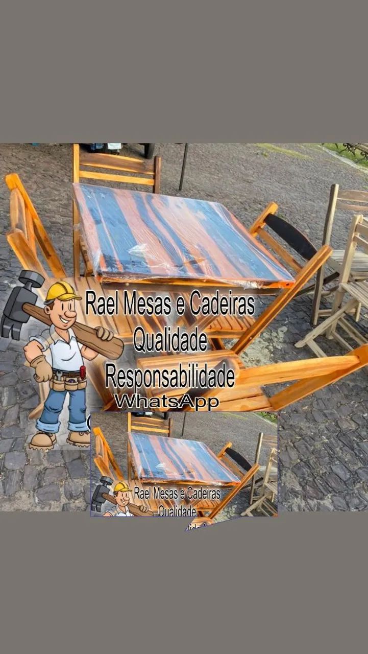 Mesa Dobrável Com 4 Cadeiras Envernizada e Crua  - Foto 3