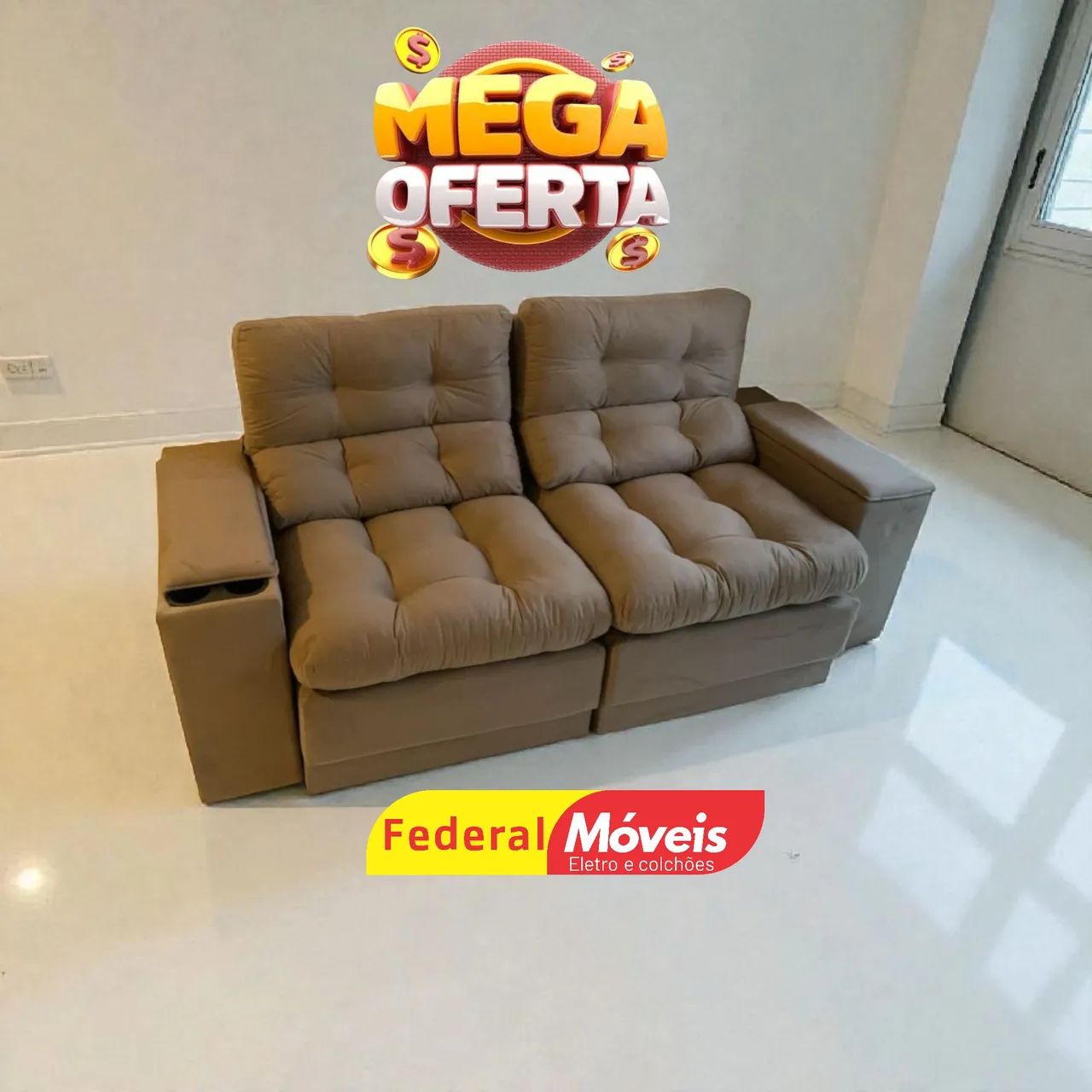 Sofá Retrátil e Retrátil 2,05m c/ USB e Porta Copos Embutidos Mega Oferta - Vários modelos