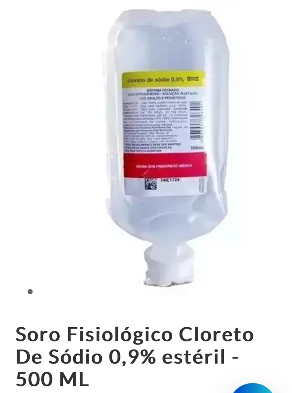 Soro Fisiológico Cloreto de Sódio 0,9% estéril 500ml