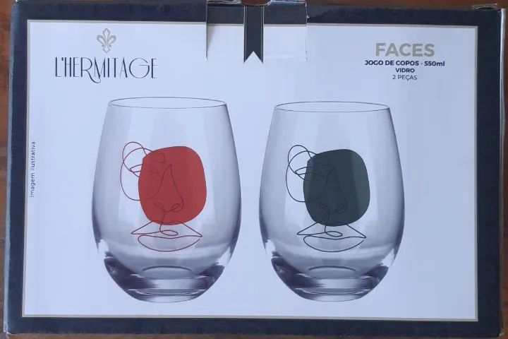 Kit com 2 Copos L?Hermitage Faces (na caixa):