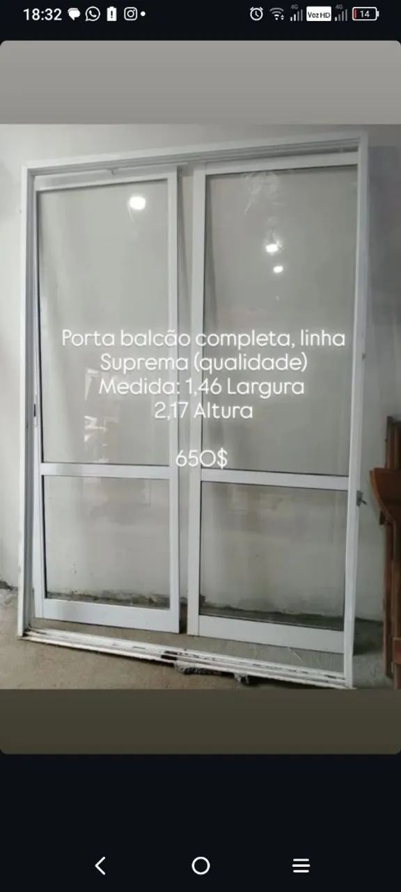 Complete balcony door. Width: 1.46 m, Height: 2.17 m