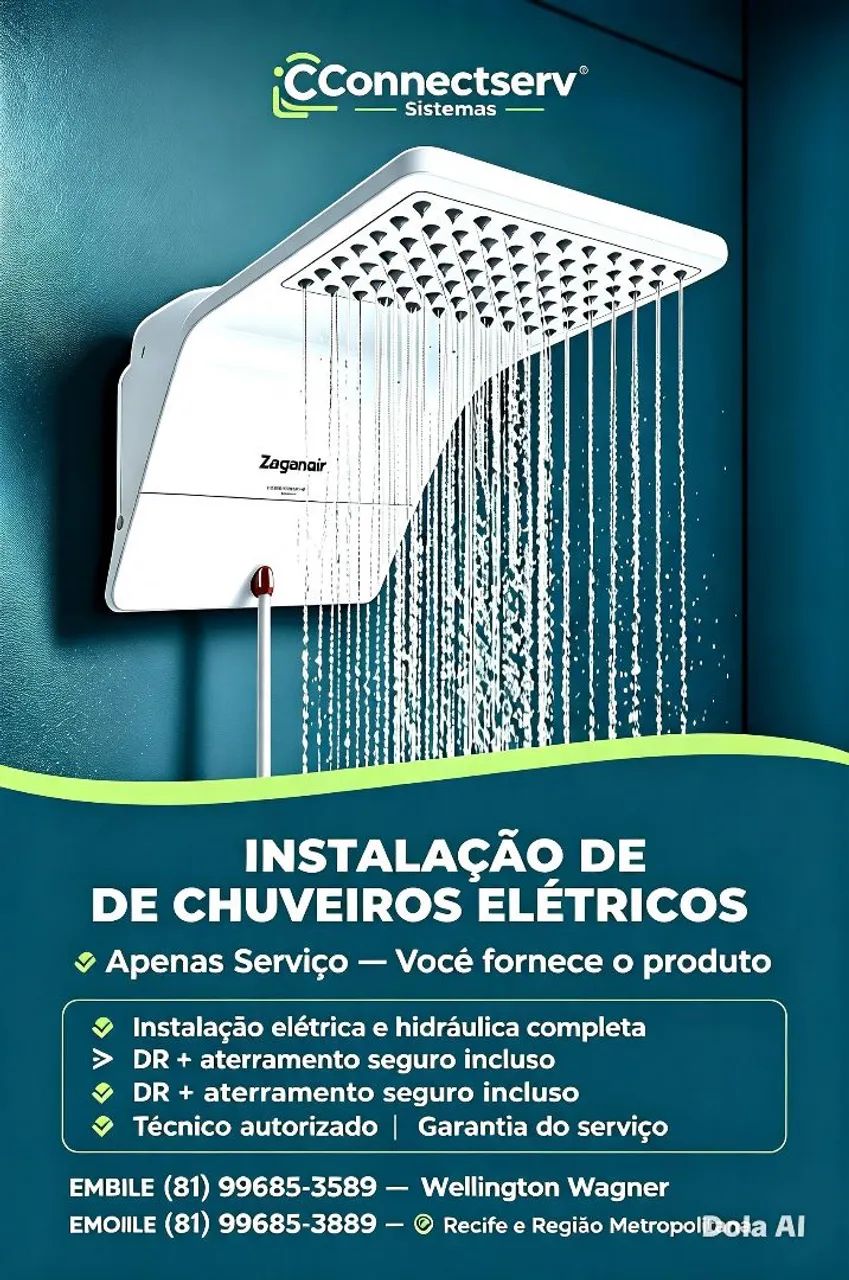 Instalação de chuveiros elétricos.