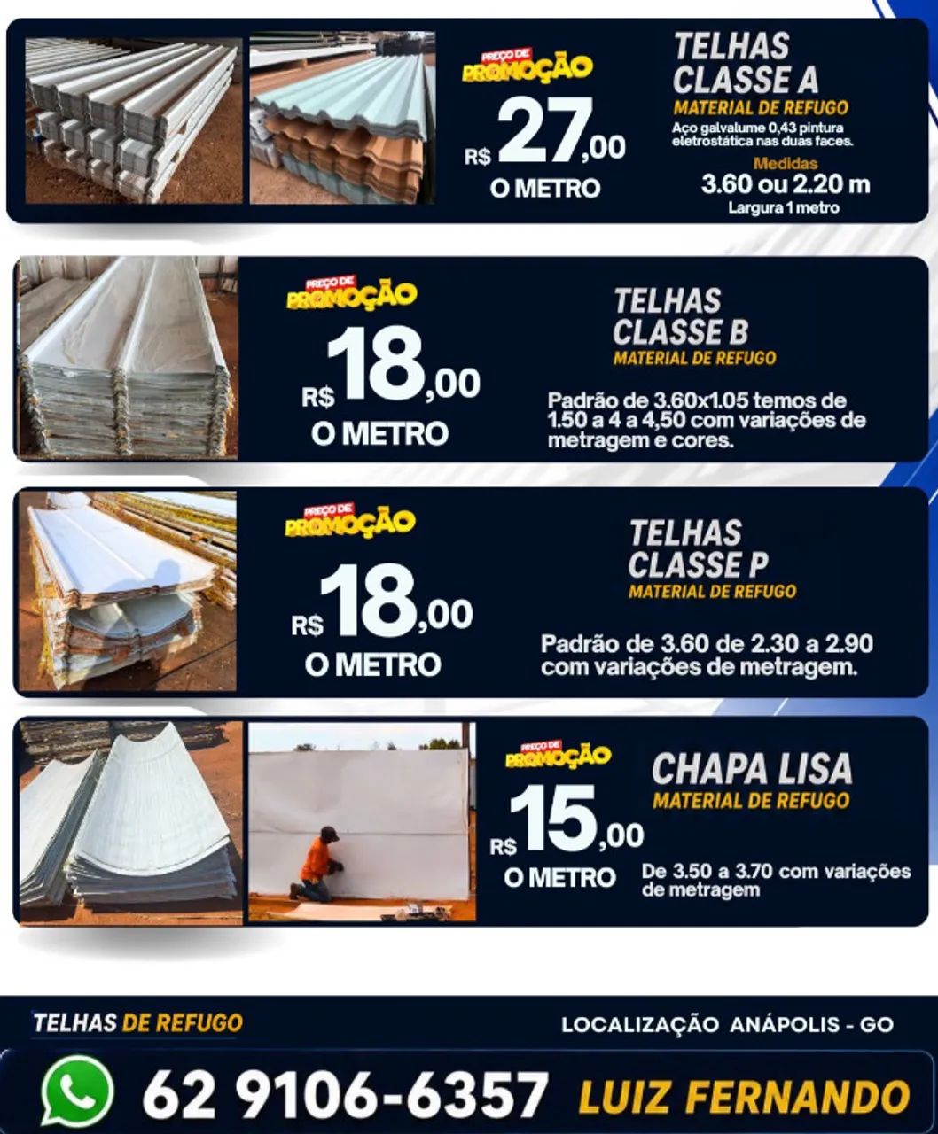Promoção telhas e tapumes 