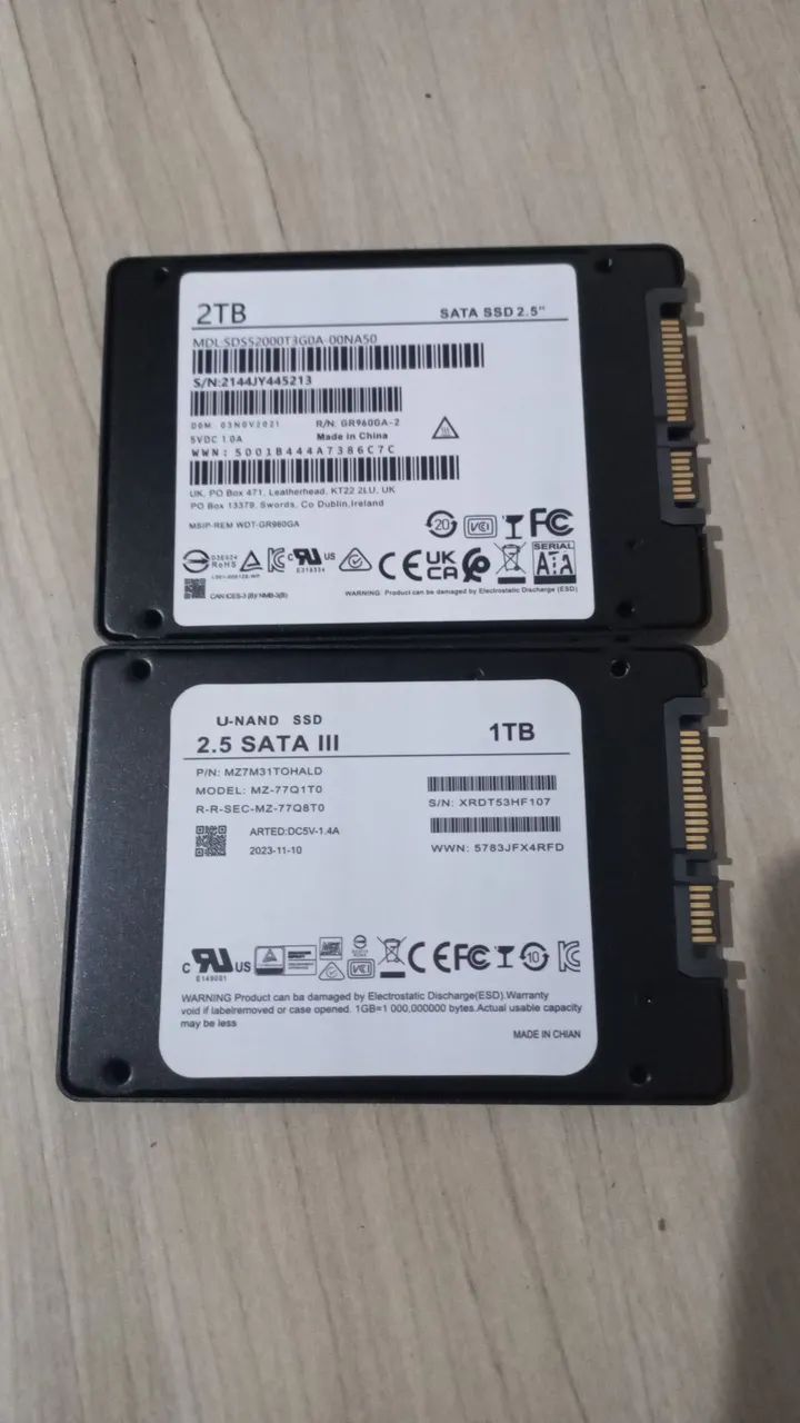 Ssd sata 2Tb e 1Tb 100% saudáveis 