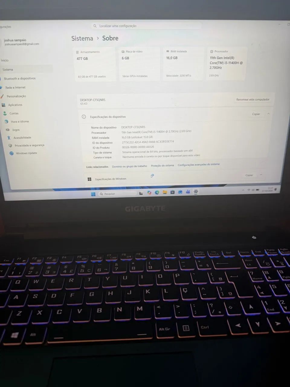 Notebook gamer gigabyte, RTX 3060z aceito seu console. - Foto 2