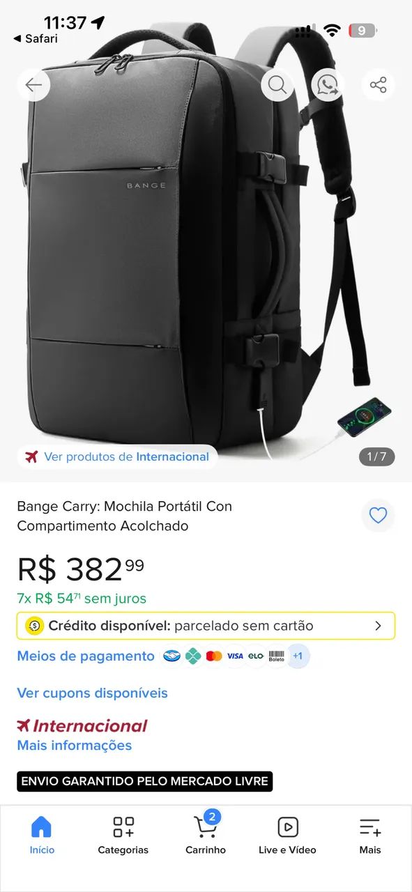 Mochila notebook impermeável BANGE nova  - Foto 3