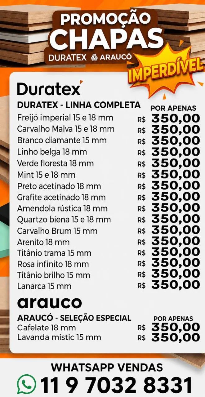 Chapas Mdf Duratex e Arauco 
