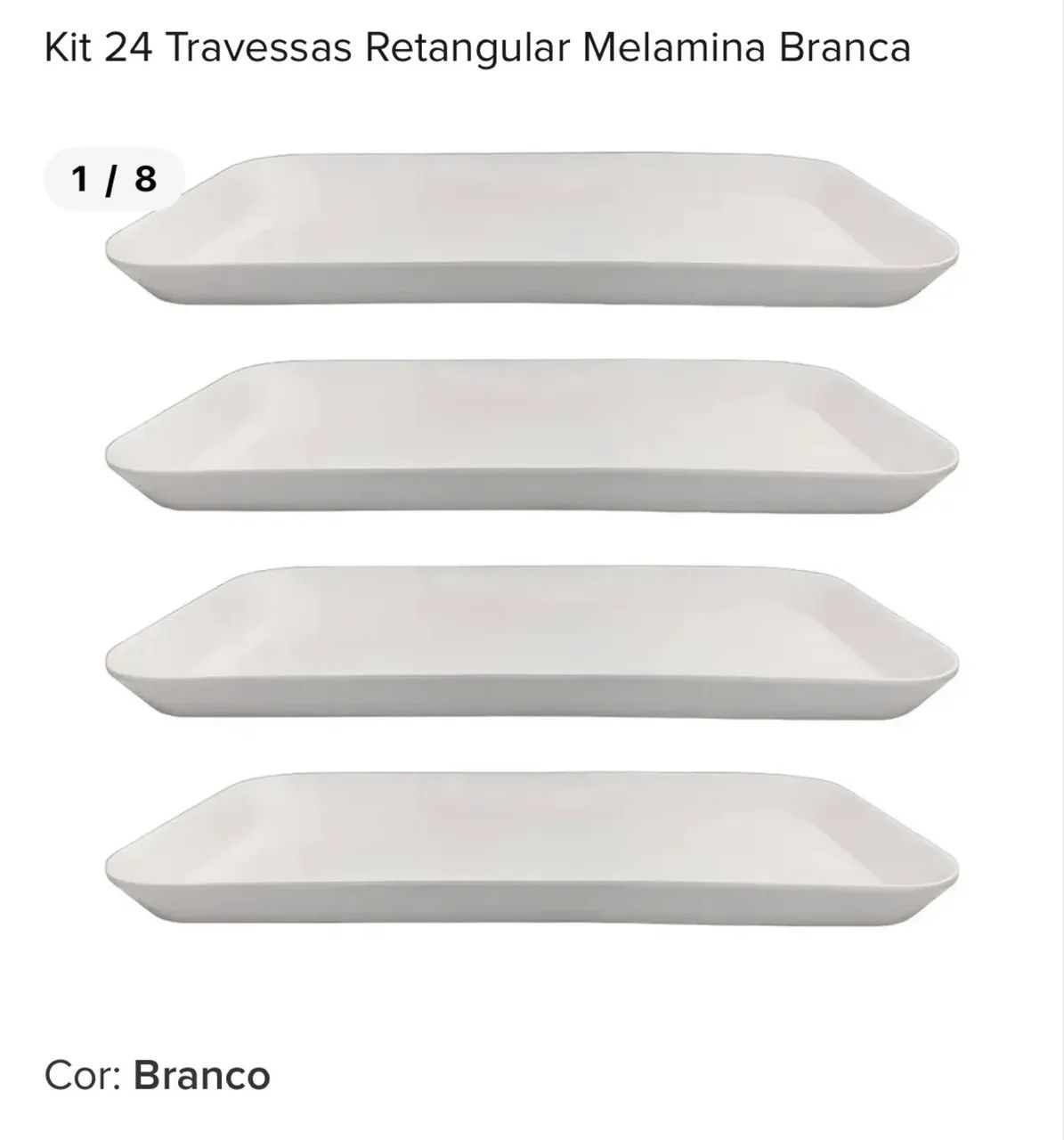 Travessas retangular Melanina Branca - 24 Unidades