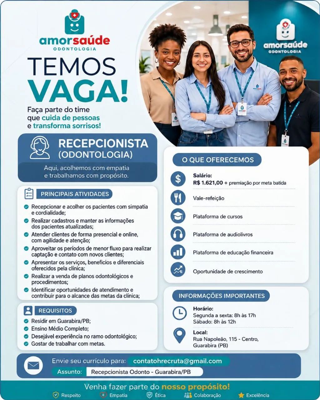 Vaga - Recepcionista (Odonto) 