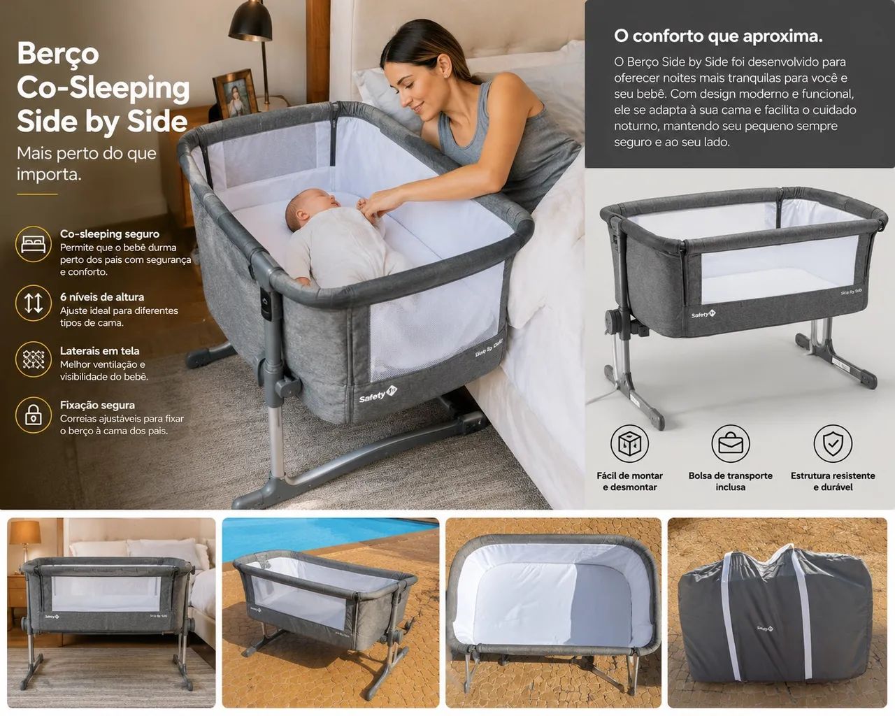 Berço Safety 1st Side By Side Co-Sleeping Excelente Estado