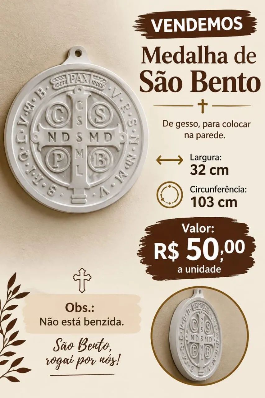 Medalha de são bento de gesso decorativo 