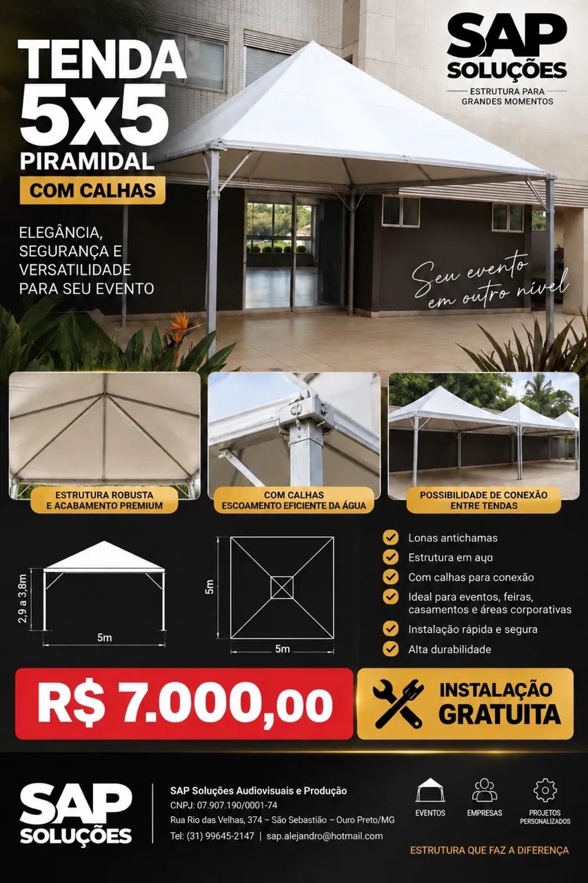 Tenda piramidal 5x5 com calhas - Foto 5