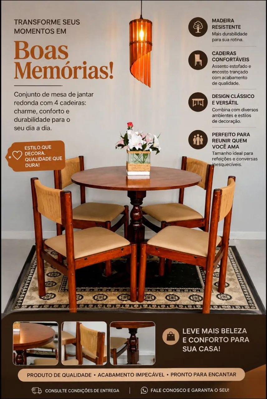 Mesa de jantar em madeira.