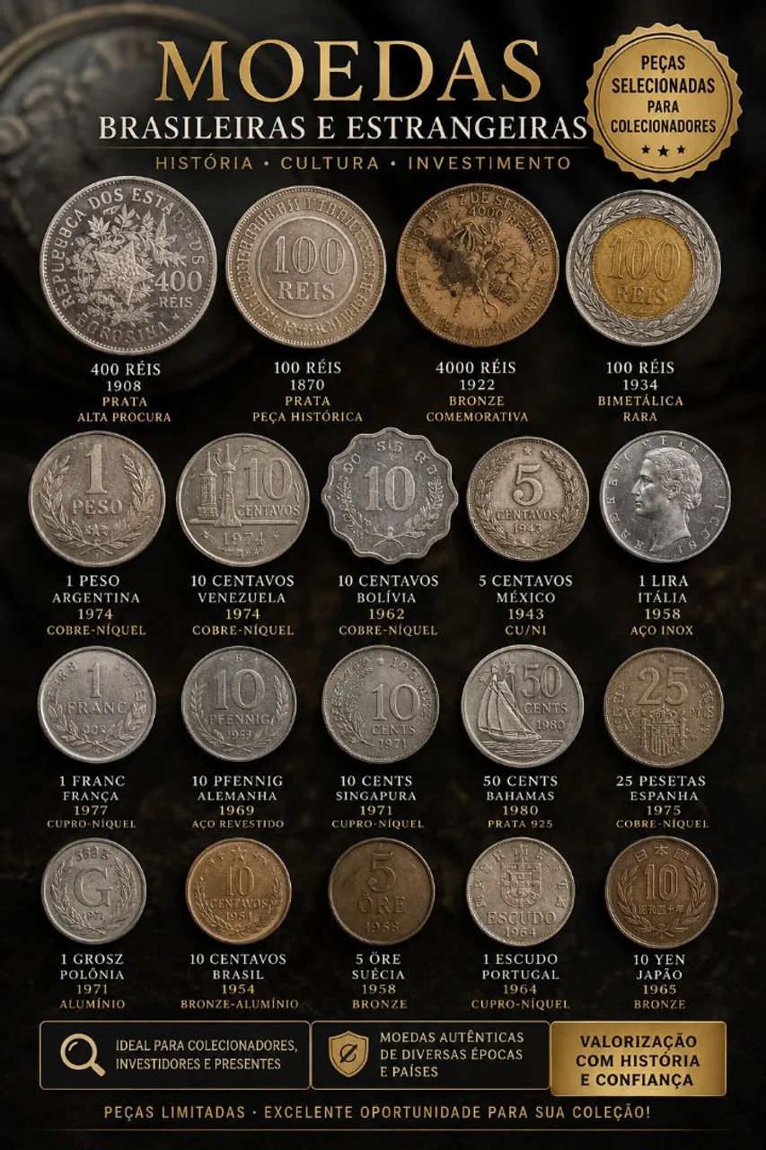 Moedas antigas brasileiras e estrangeiras