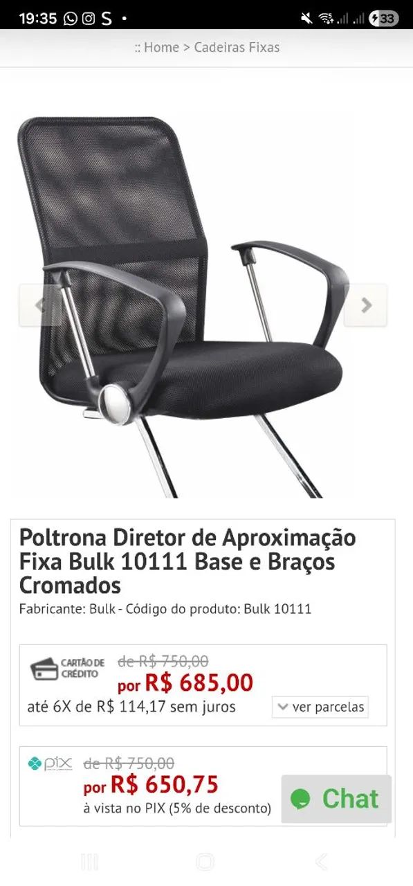 Poltrona Cadeira Diretor Fixa Base e Braços Cromados - Foto 5