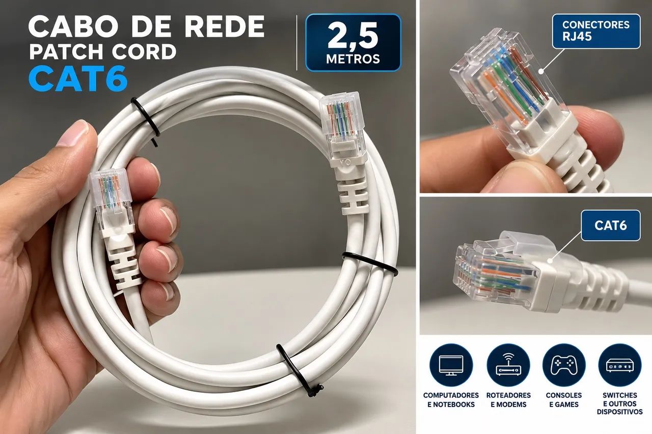 Cabo de Rede (Path Cord) Cat6 - Branco 2,5m