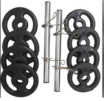 Kit Fitness: Barra 40cm Cromada e Anilha em Ferro Pintada - Foto 3
