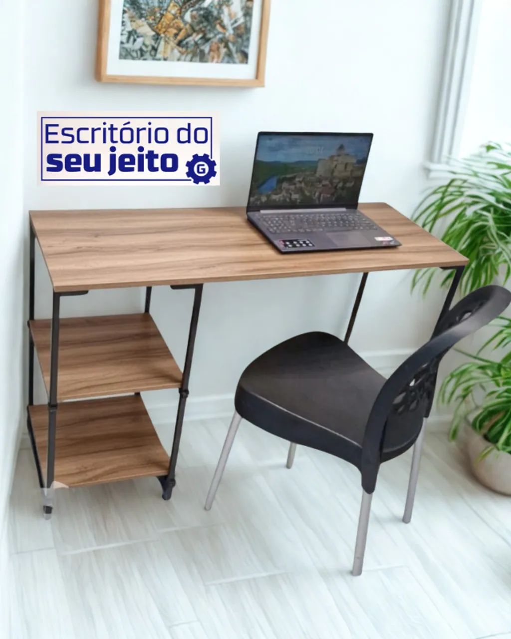 Mesa de Escritório 1,1m NOVA Multiuso Industrial com prateleira para Computador Notebook