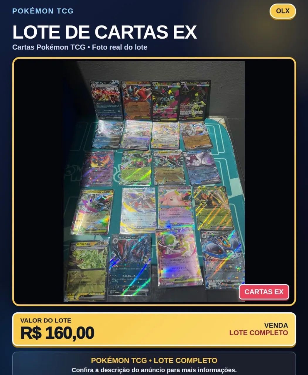 LOTE COM 20 CARTAS POKÉMON EX - 