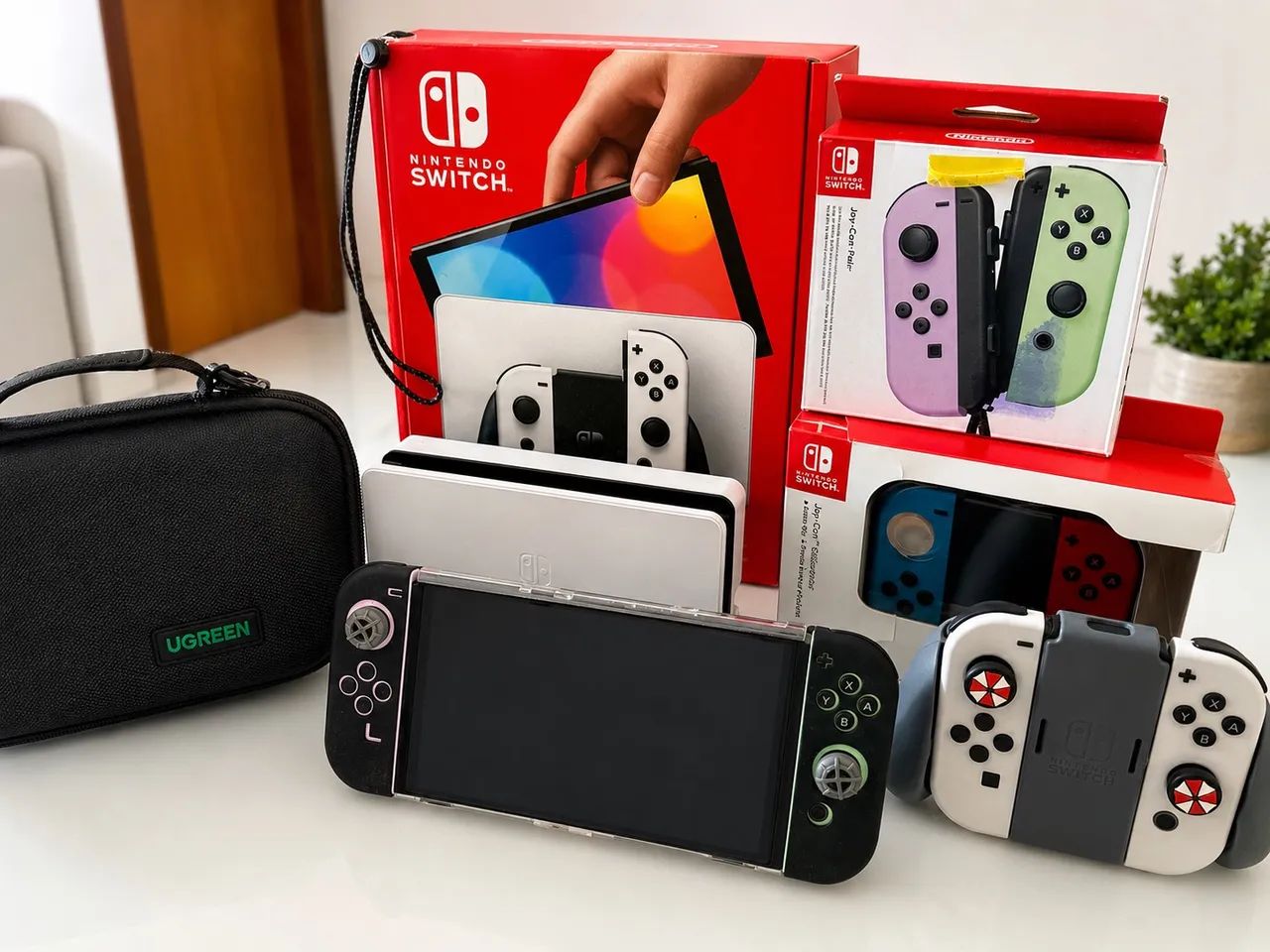 Nintendo Switch OLED Branco + 4 Joy-Cons + Case UGREEN + Acessórios + Caixas